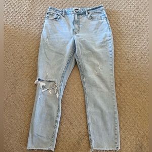 Abercrombie & Fitch, light wash denim with rips, skinny high-rise curve love
